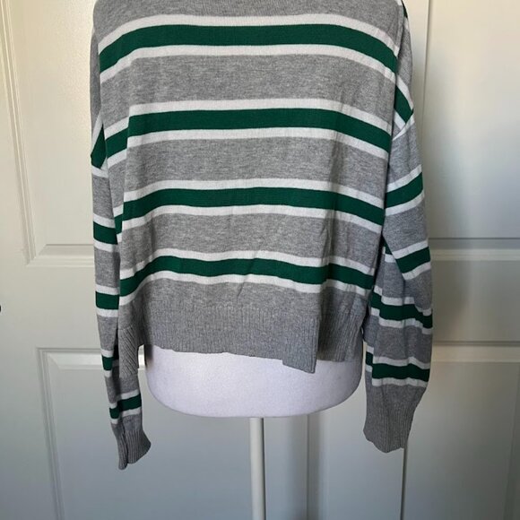 Garage Gray Green Stripe Pullover Cropped Boxy Long Sleeve Sweater Size Small - Picture 5 of 12